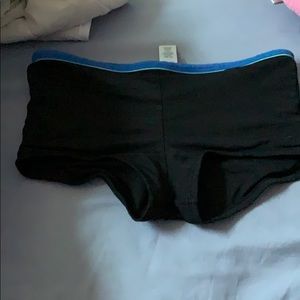 Blue trim black swim shorts